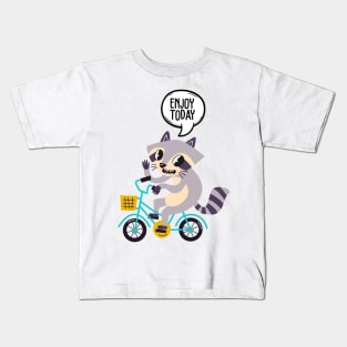 Raccoon Riding a Bicycle Kids T-Shirt